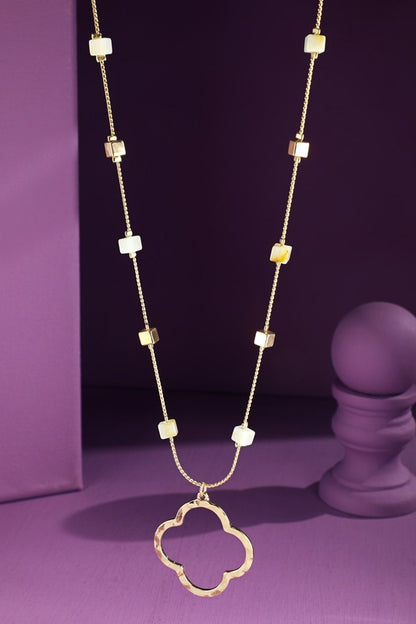 Amazonite brass beaded necklace with clover pendant image 0