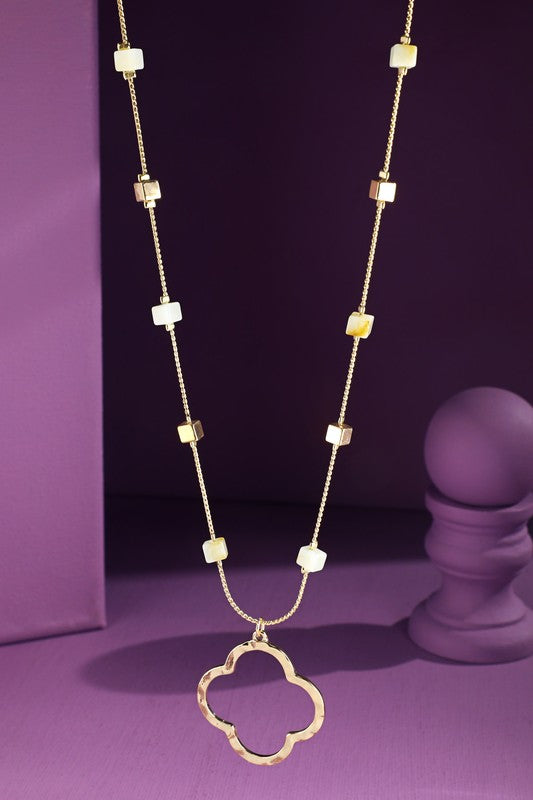 Amazonite brass beaded necklace with clover pendant image 0