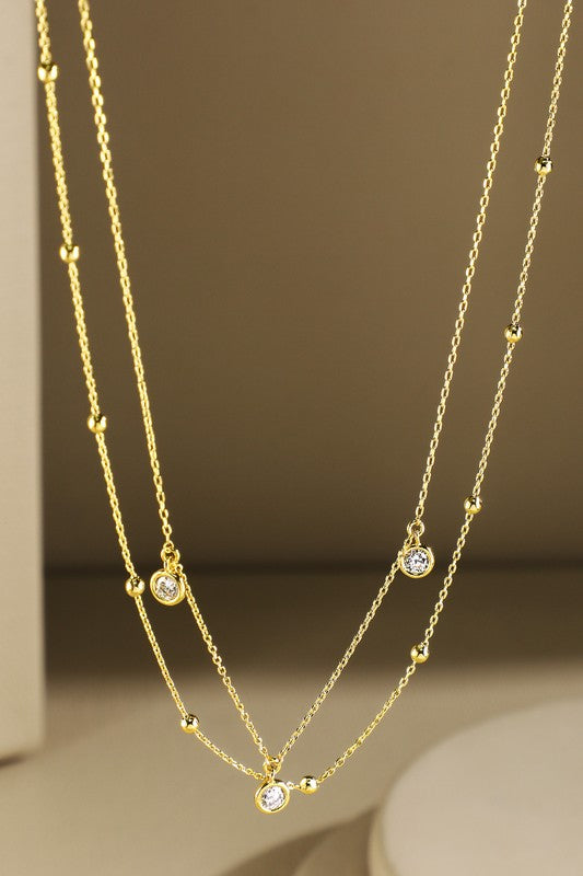 Gold brass layered cubic & ball chain necklace image 0