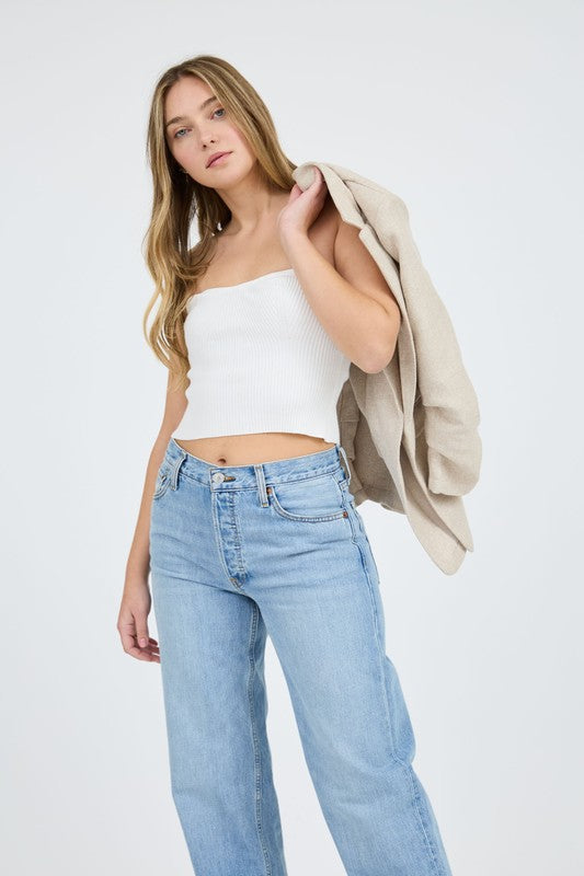 White strapless sweater knit tube top image 2
