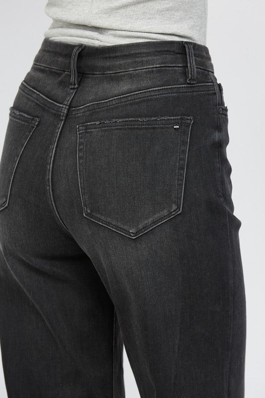 Black Mica Denim Stretch Super High Rise Wide Leg
