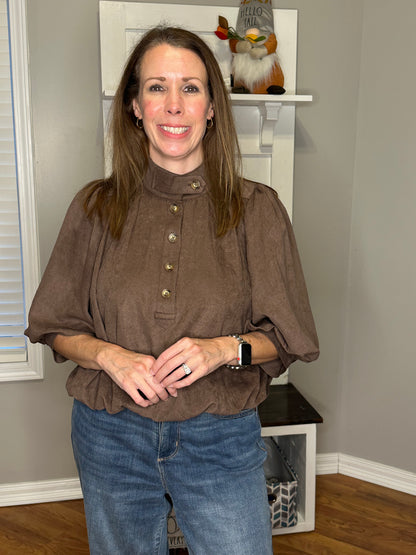 Solid 3/4 Balloon Sleeve Top