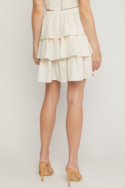 White textured ruffle tiered mini skirt image 3
