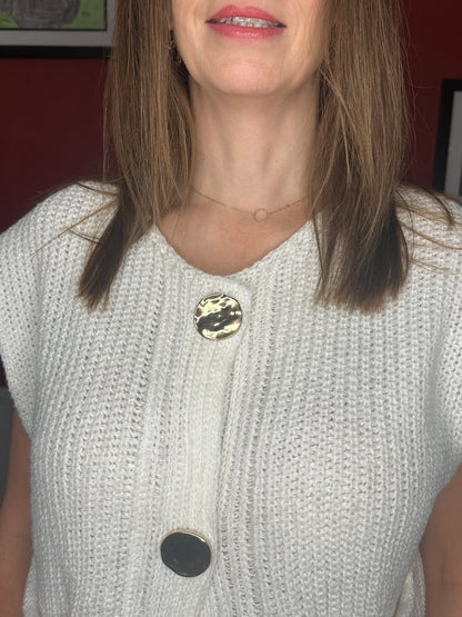 SO ME Big Metal Button Front Sweater Vest