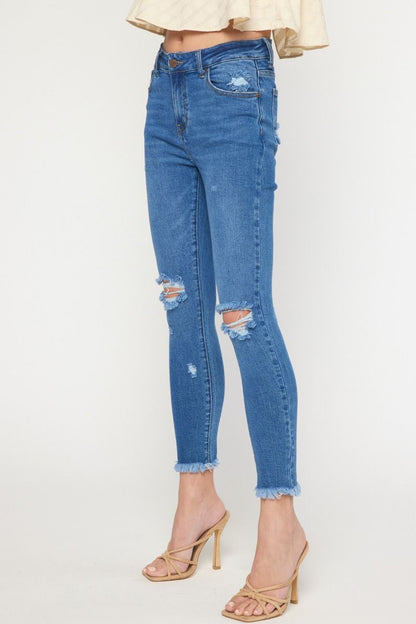 Medium colored washed denim skinny jeans image 1