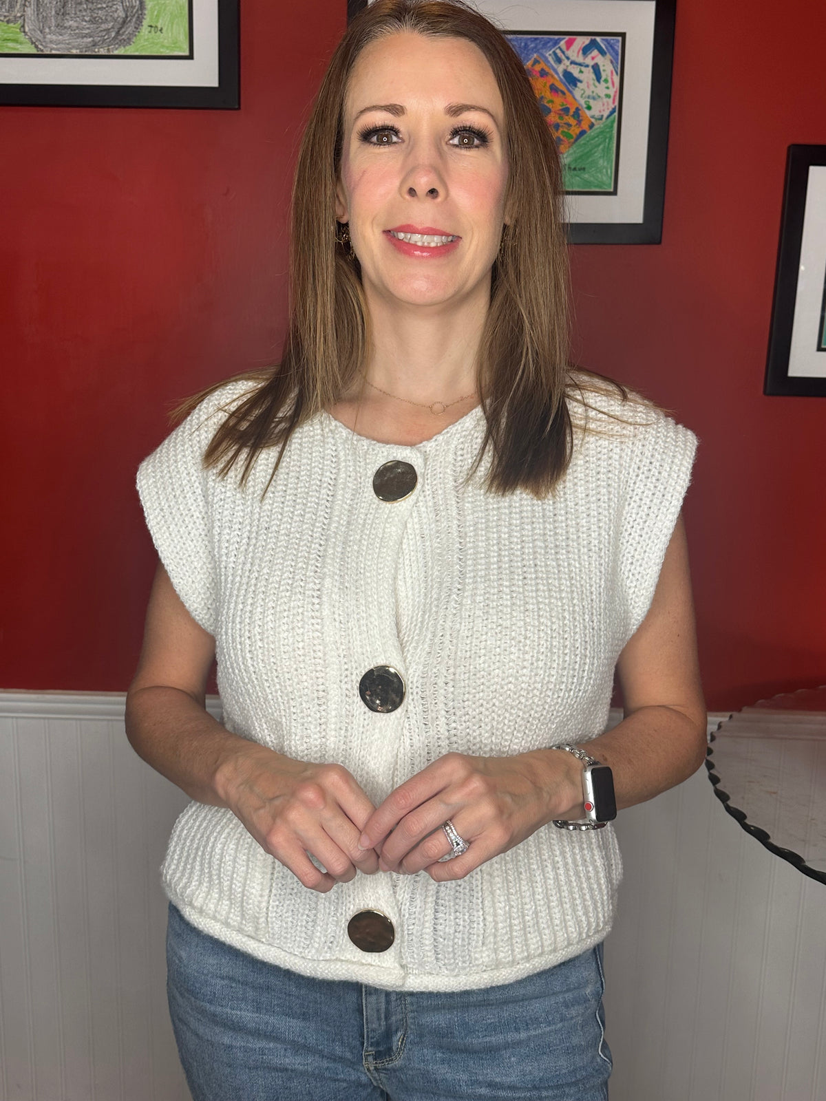 SO ME Big Metal Button Front Sweater Vest