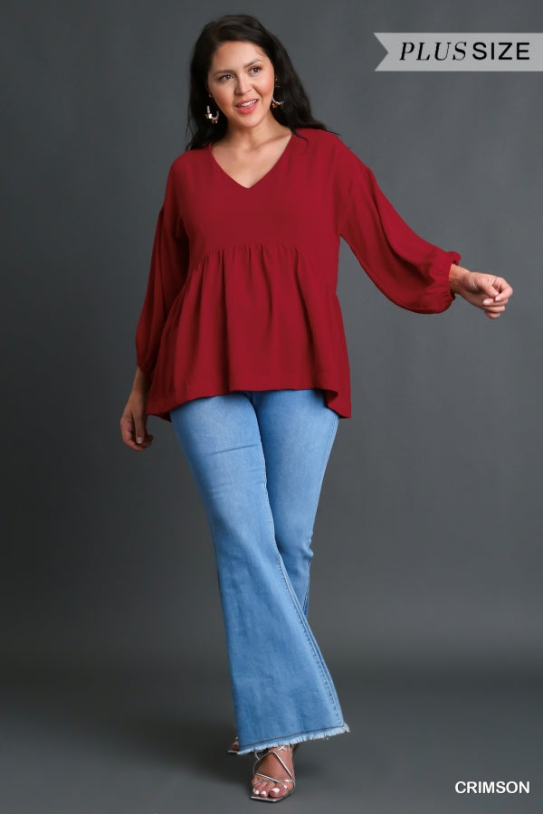 Crimson V-Neck Baby Doll 3/4 Sleeve image 4