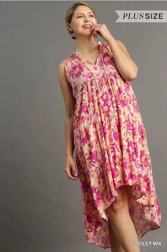 Mixed Floral Print Sleeveless Tie Front Midi Dress image 8