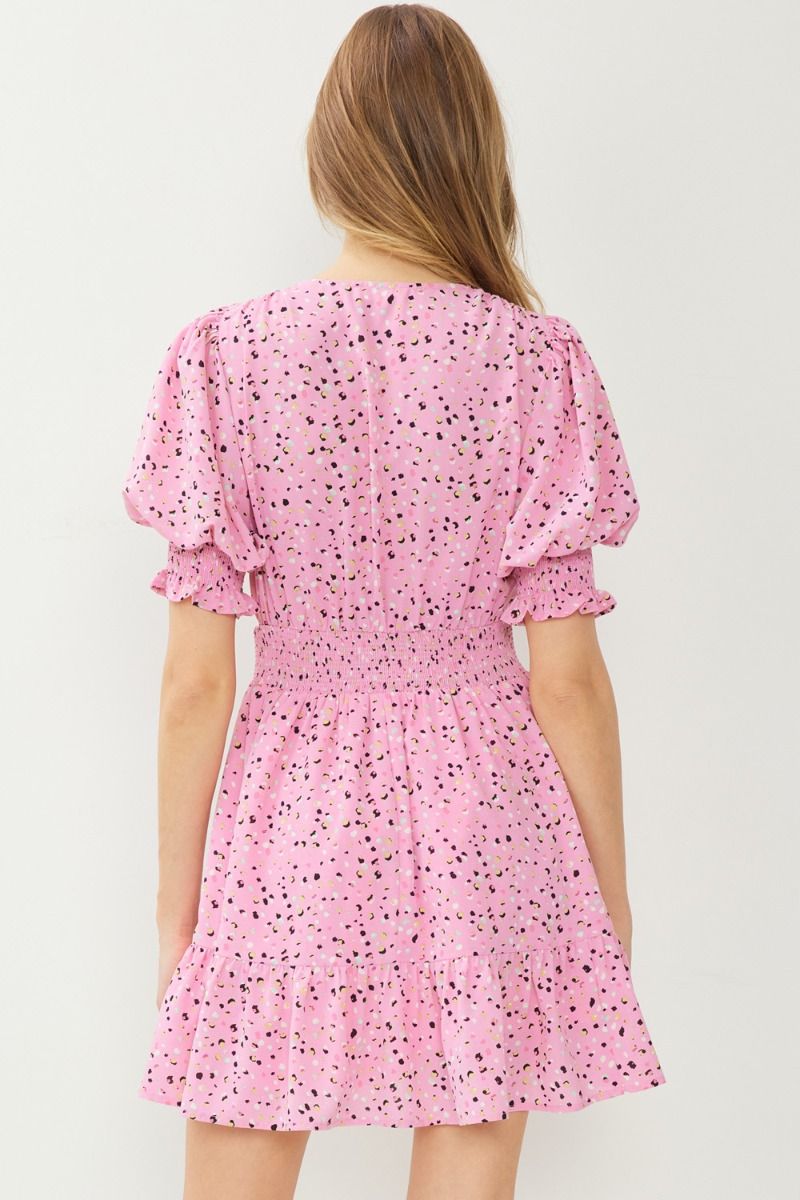Dotted v-neck 1/2 sleeve mini dress image 3