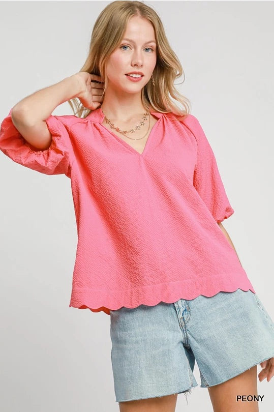 Peony Bubbled Sleeved Seersucker Top image 0