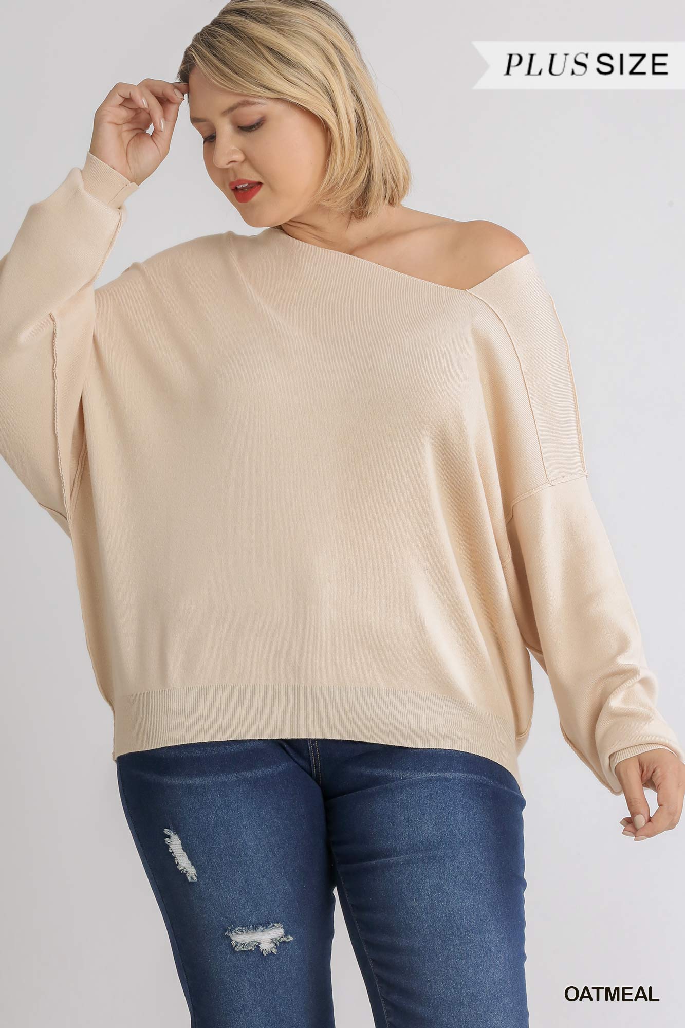 Dolman Sleeve Sweater with an Asymmetrical Neckline image 0