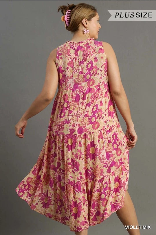 Mixed Floral Print Sleeveless Tie Front Midi Dress image 6