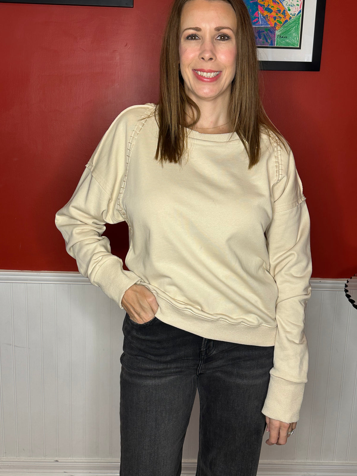 French Terry Raw Edged Mineral Wash Top with No Lining