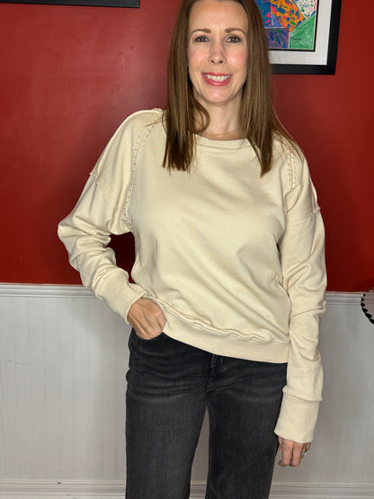 French Terry Raw Edged Mineral Wash Top with No Lining