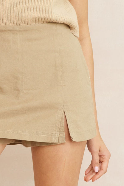 Washed denim skort featuring slit at side. image 3