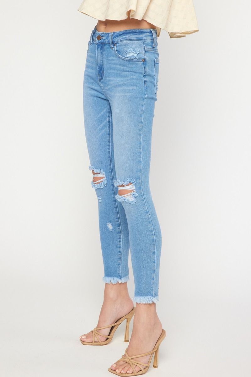 Light colored washed denim skinny jeans image 1