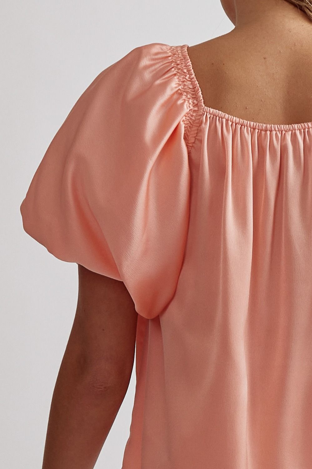 Peach satin square neck bubble sleeve top image 6