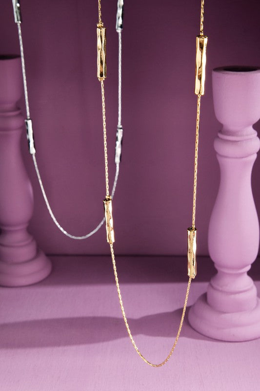 Gold brass cylinder bead necklace image 2