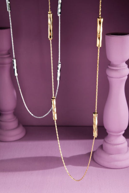 Gold brass cylinder bead necklace image 2