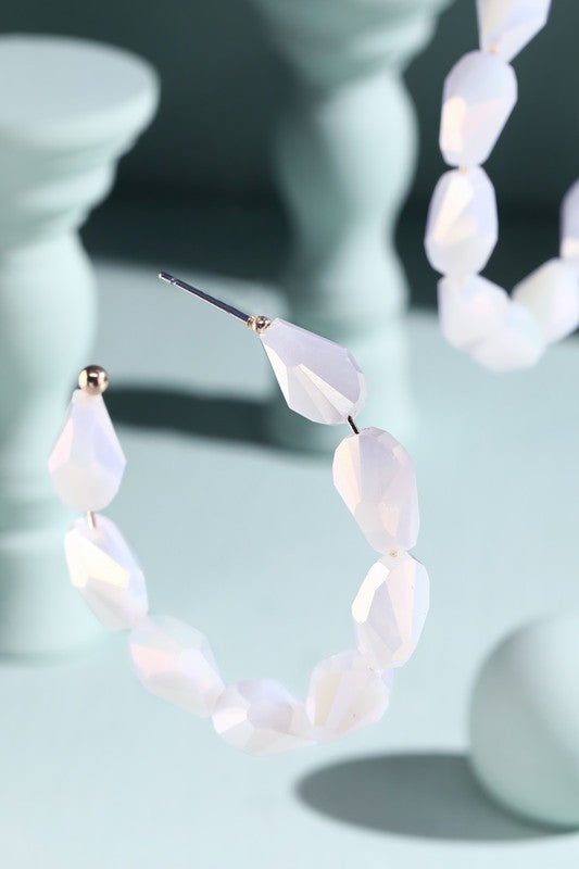 White Glass bead hoop earring image 0