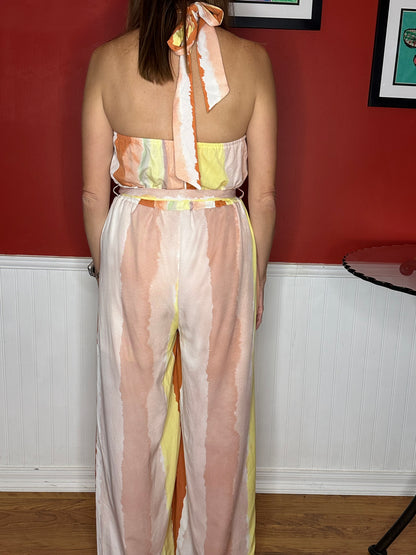 Printed High Neck Sleeveless Wide Leg Jumpsuit