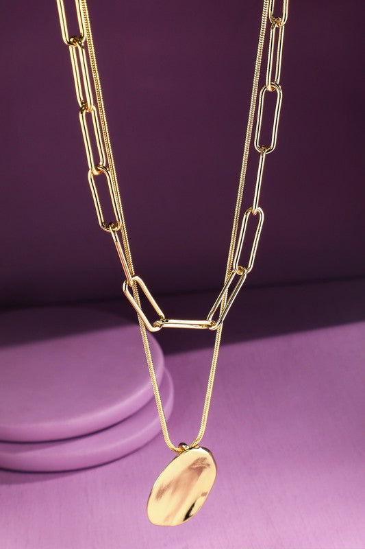 Gold brass multi layered necklace with pendant image 1