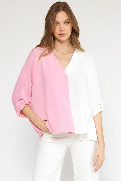 Baby Pink/White Combo 3/4 Sleeve Shirt image 0