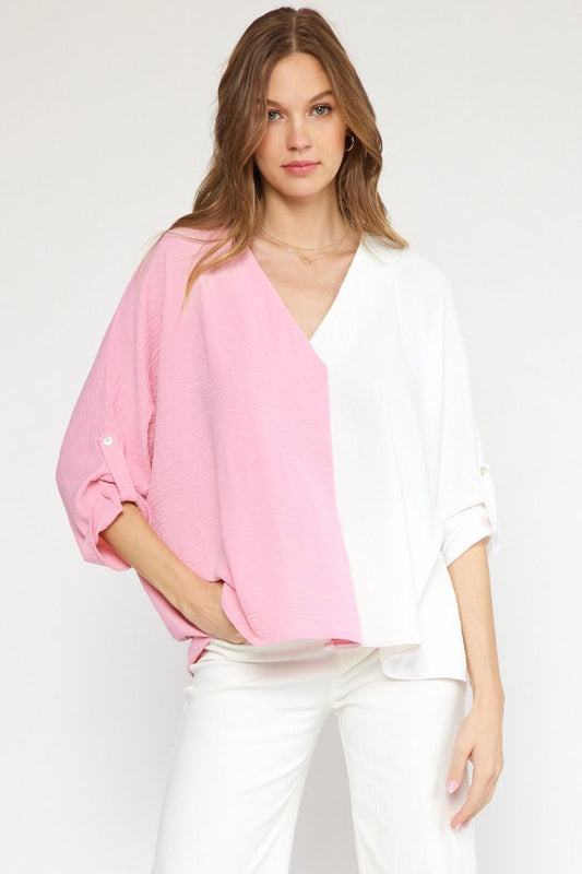 Baby Pink/White Combo 3/4 Sleeve Shirt image 0