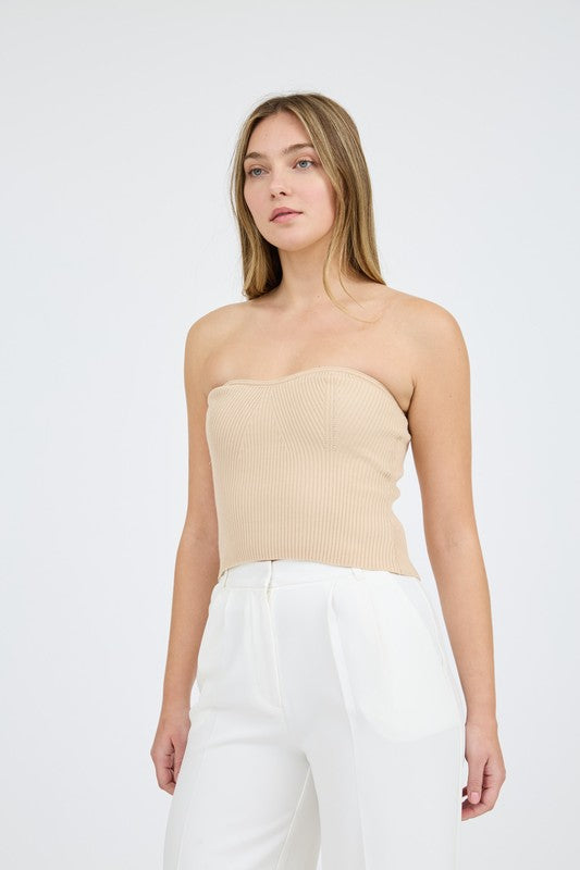 Khaki strapless sweater knit tube top image 1