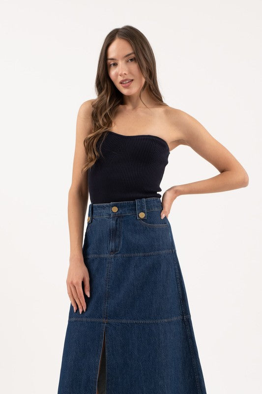 Navy strapless sweater knit tube top image 2