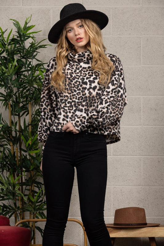Tan Leopard Print Long Sleeve Top image 0