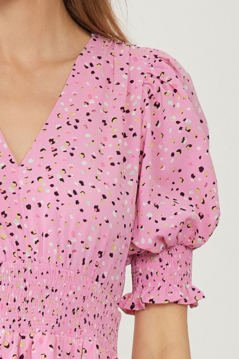 Dotted v-neck 1/2 sleeve mini dress image 5