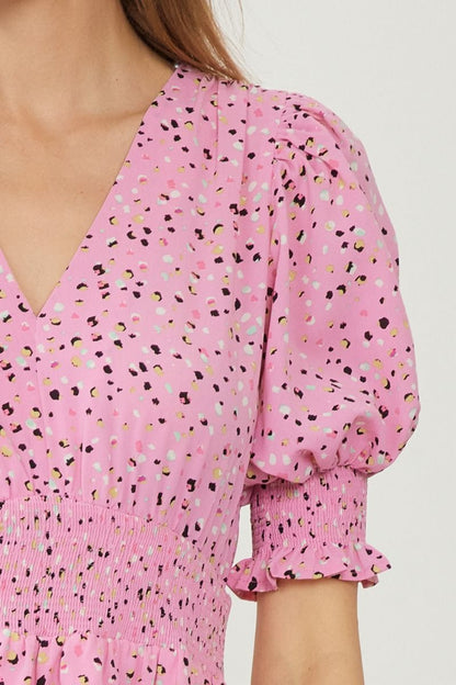 Dotted v-neck 1/2 sleeve mini dress image 5