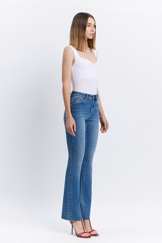 High rise clean cut raw hem bootcut jeans image 3