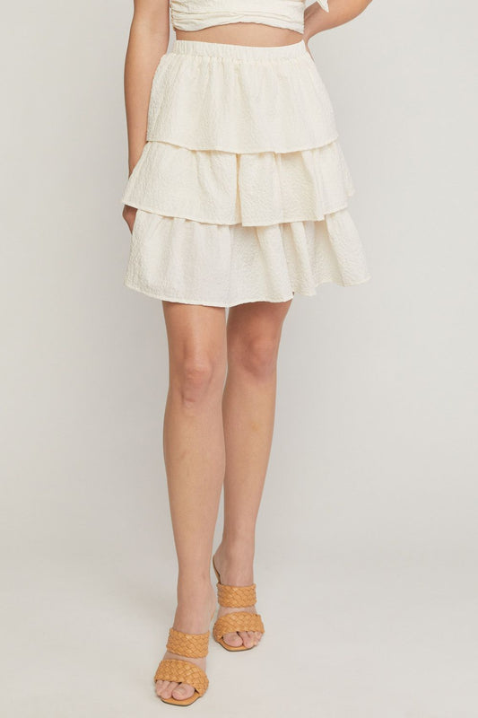 White textured ruffle tiered mini skirt image 0