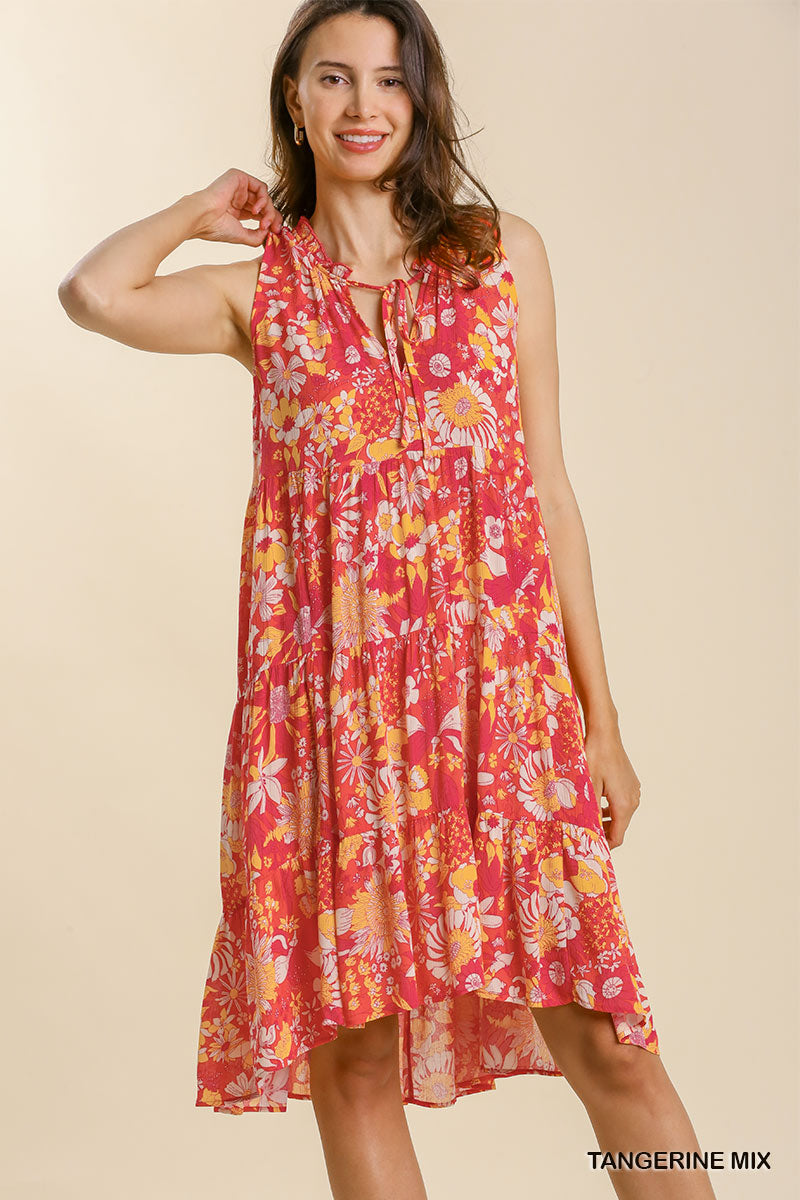 Mixed Floral Print Sleeveless Tie Front Midi Dress image 2