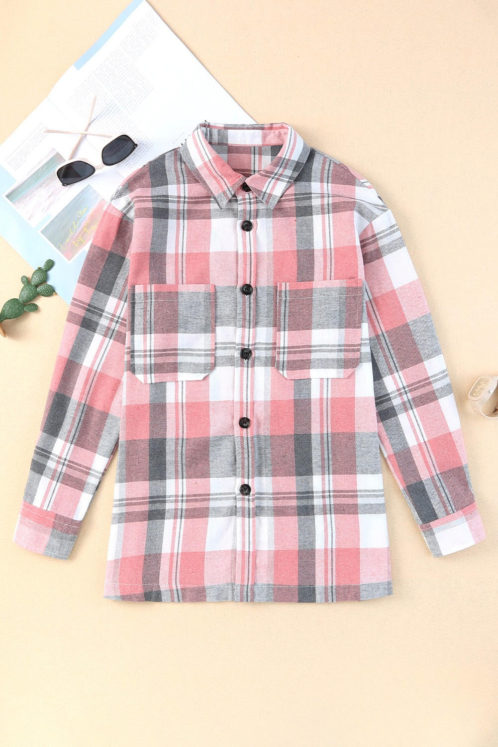 Pink Plaid Button Up Patch Pocket Shirt image 2