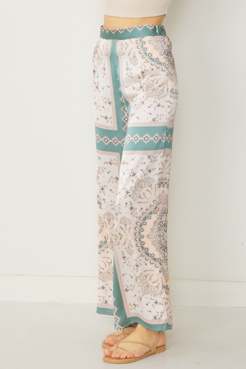 Satin print high waisted wife leg pants  image 1