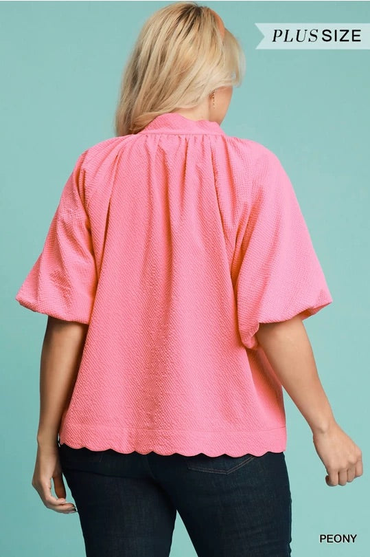 (W) Peony Bubbled Sleeved Seersucker Top image 4