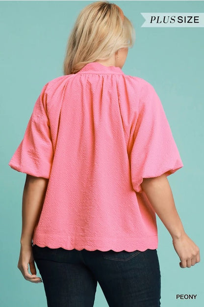 (W) Peony Bubbled Sleeved Seersucker Top image 4