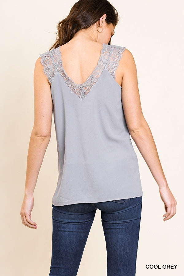 Sleeveless V-Neck Floral Lace Cami Top with Side Slits image 1