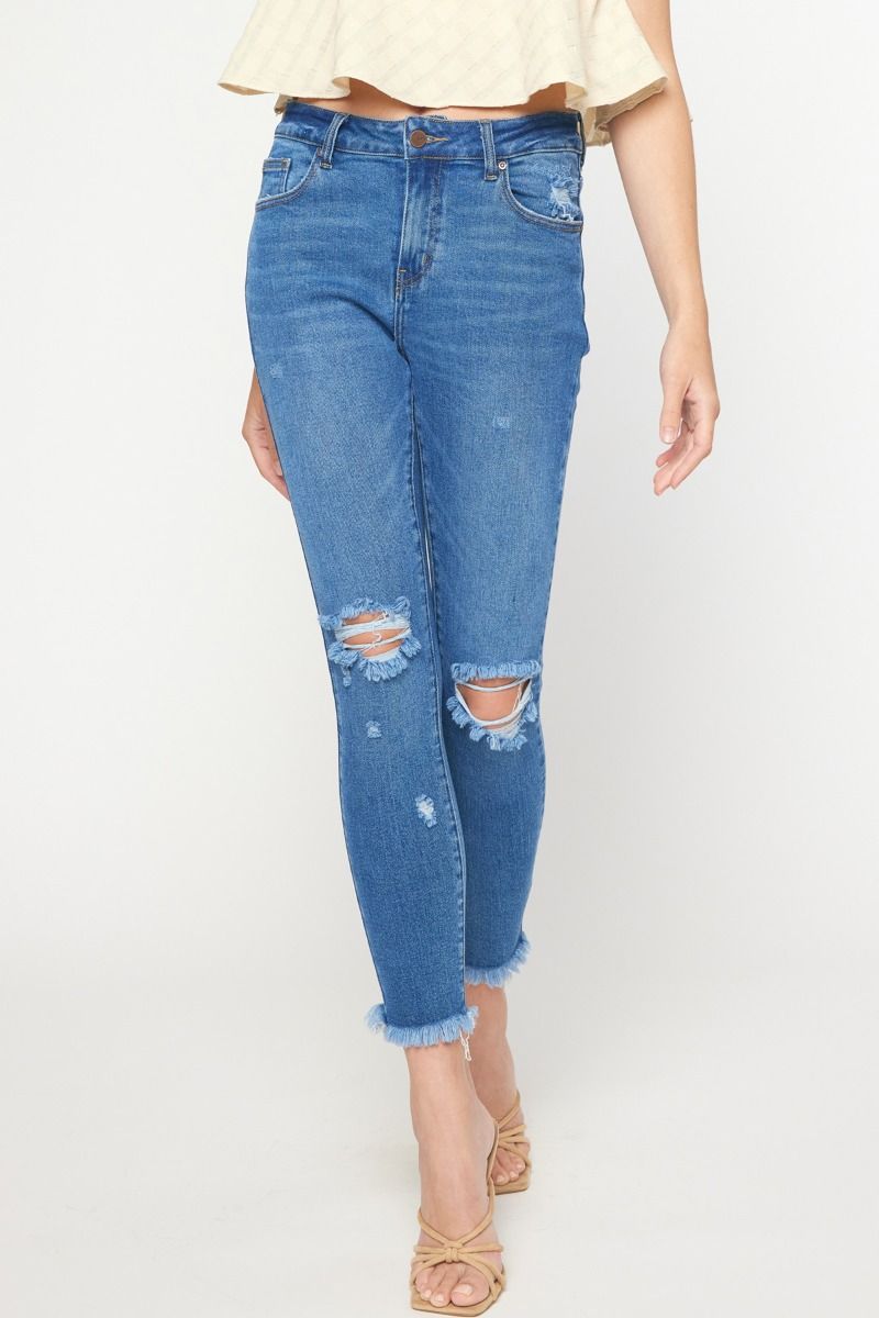 Medium colored washed denim skinny jeans image 0