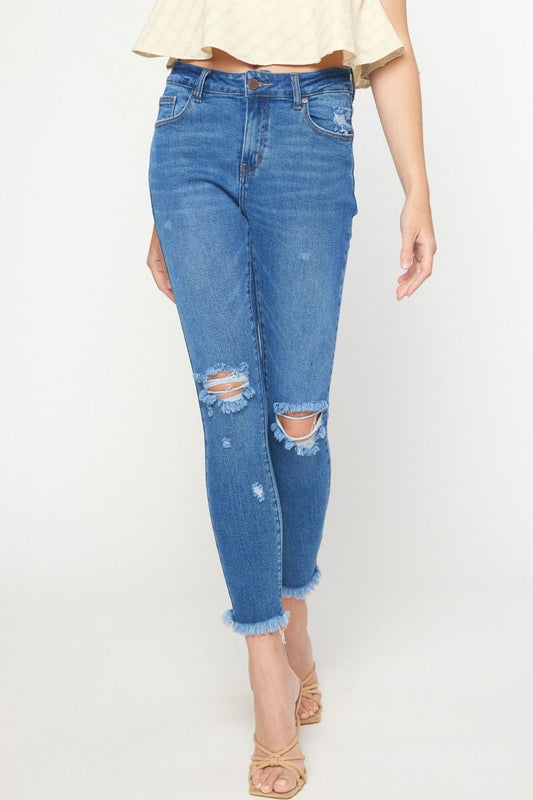 Medium colored washed denim skinny jeans image 0
