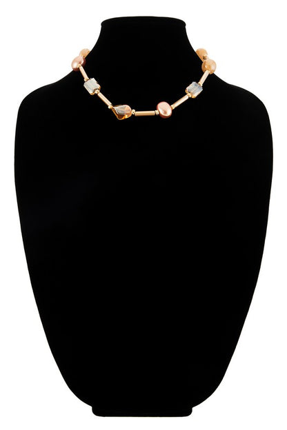 Nude mixed bead necklace image 2