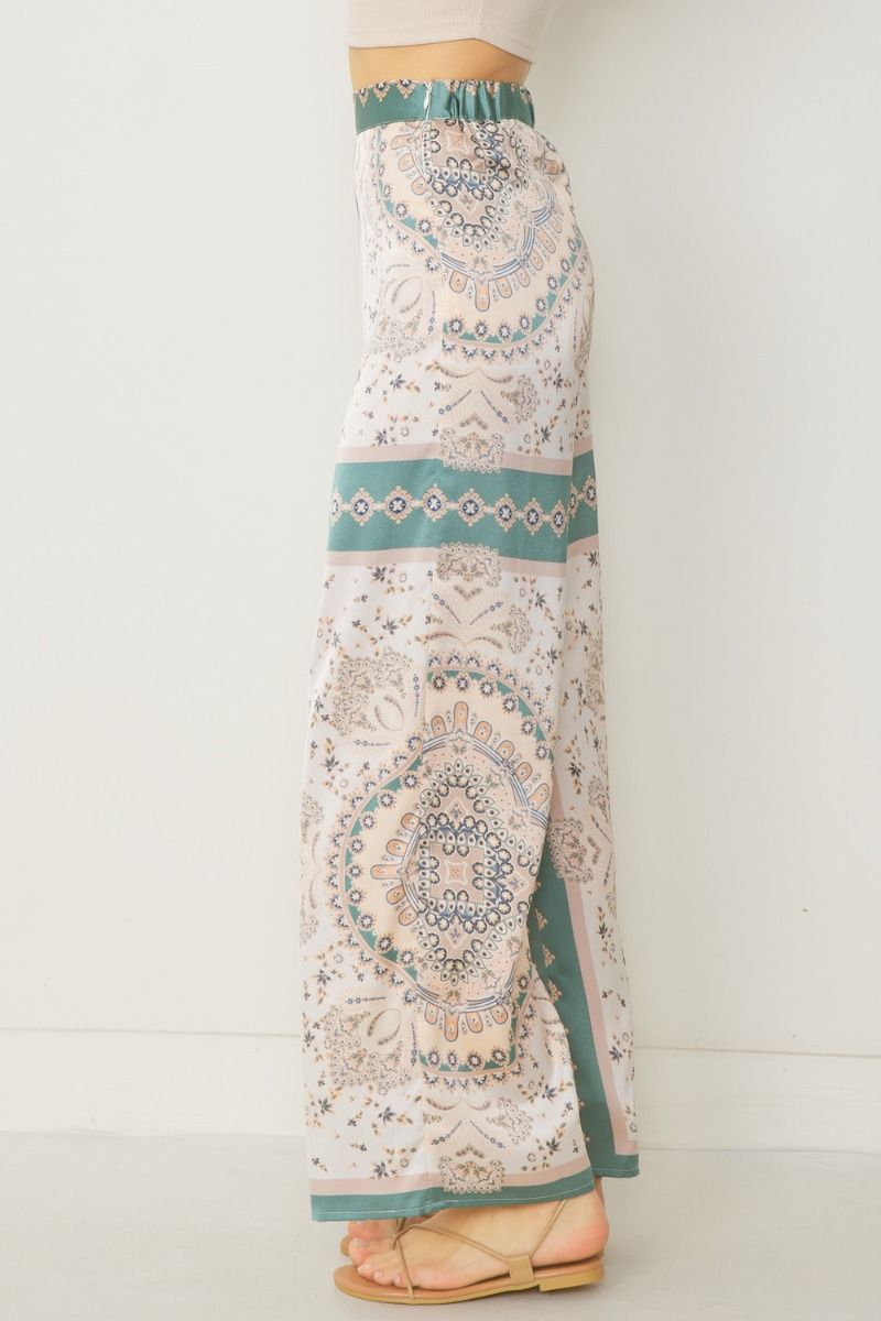 Satin print high waisted wife leg pants  image 2
