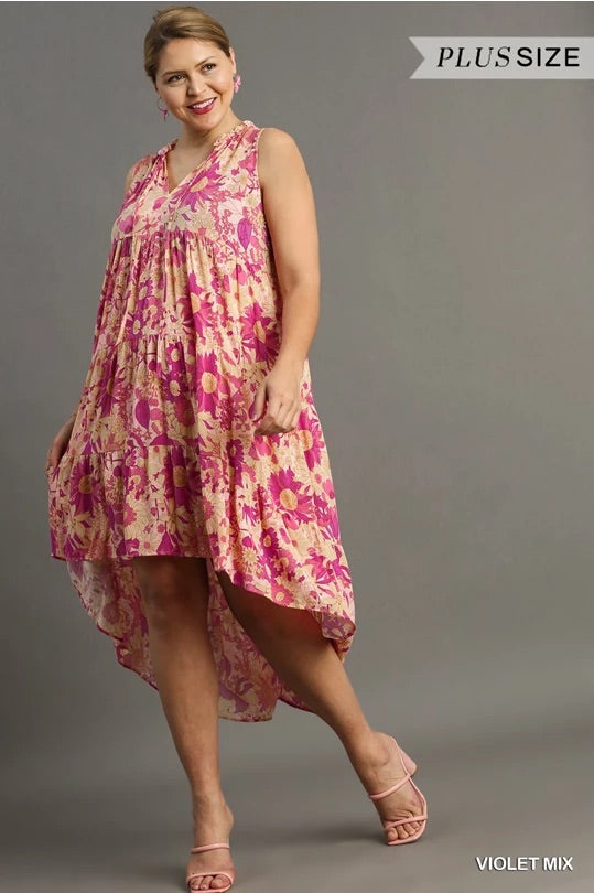 Mixed Floral Print Sleeveless Tie Front Midi Dress image 1