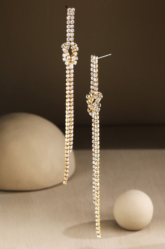 Gold linear dangle drop rhinestone earrings image 0