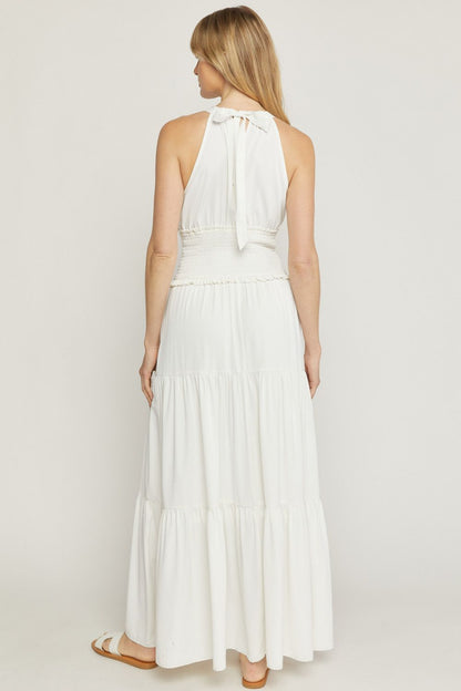 White solid v-neck sleeveless tiered maxi dress image 3