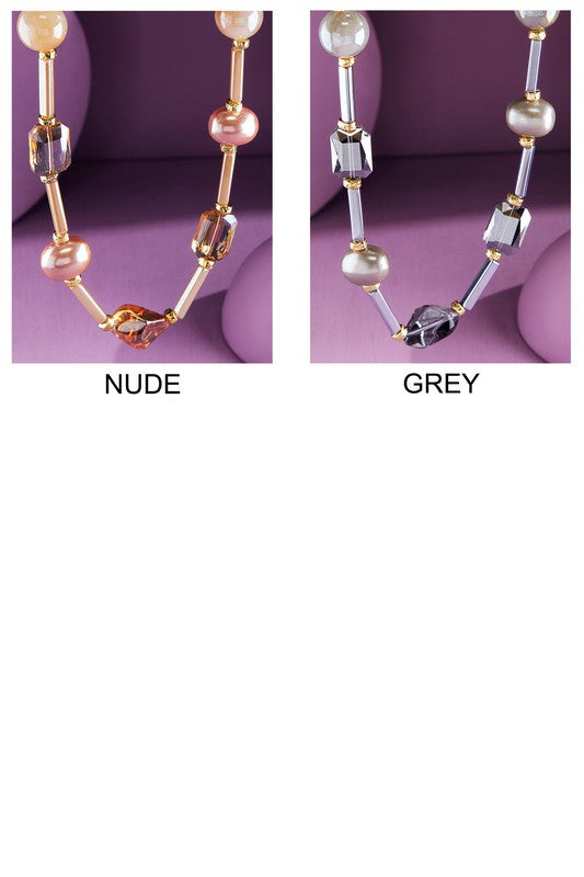 Nude mixed bead necklace image 3