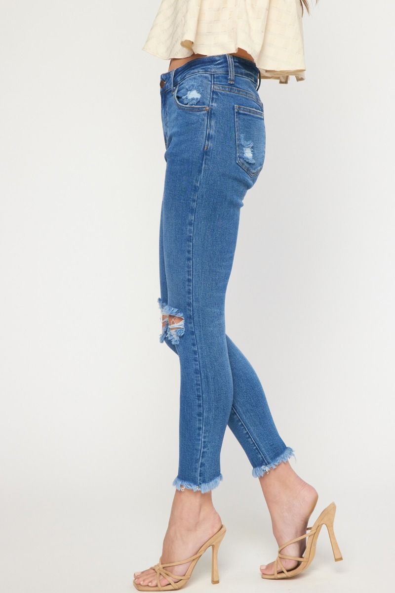 Medium colored washed denim skinny jeans image 2
